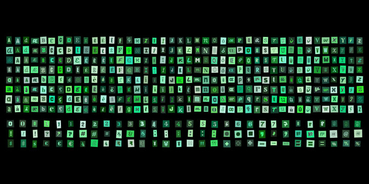 Alphabet de lettres decoupees style lettre de rancon vert, typographie collage pour design graphique, affiche, affiche et art numerique