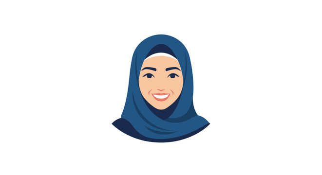 Illustration of a smiling Muslim woman wearing a blue hijab.