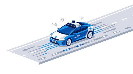 Isometric police car, blue and white vehicle, law enforcement, road safety isolated on White Background eps © MD