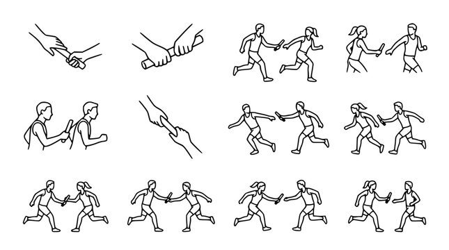 Relay Race Hand-off Icons: Athletes Passing Baton in Sprint Competition