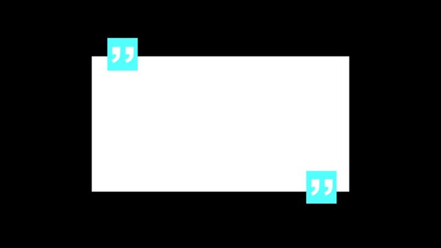 rectangle with quotation marks quote speechin transparent background in 4 K animation rectangle and question marks animation with alpha channel.