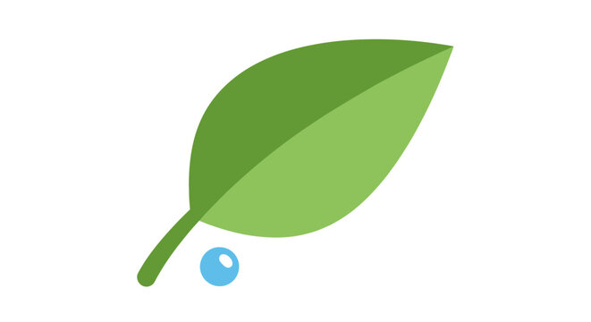 Minimalist green leaf illustration with a single blue water drop icon.