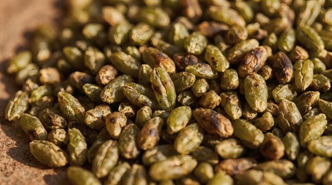 Macro of raw freekeh grains.