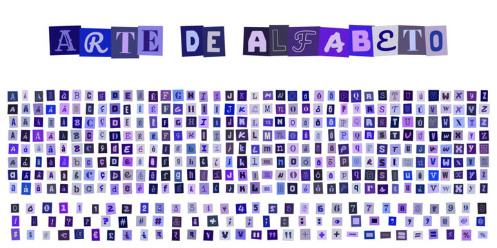 ARTE DE ALFABETO, conjunto de letras e numeros estilo recorte de revista para design grafico, colagem tipografica criativa e composicao de textos personalizados
