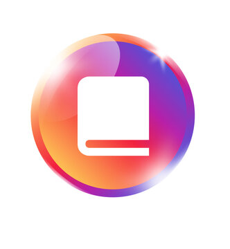 Book icon in colorful orange pink purple gradient circle badge for book reading education study knowledge library text and app on transparent background.