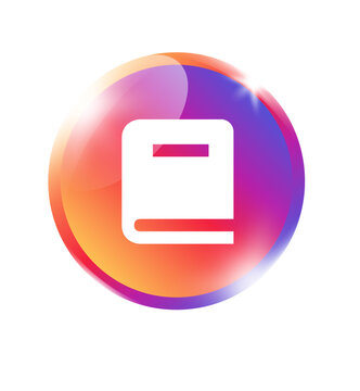 Book icon in colorful orange pink purple gradient circle badge for book reading education knowledge library study text and app on transparent background.