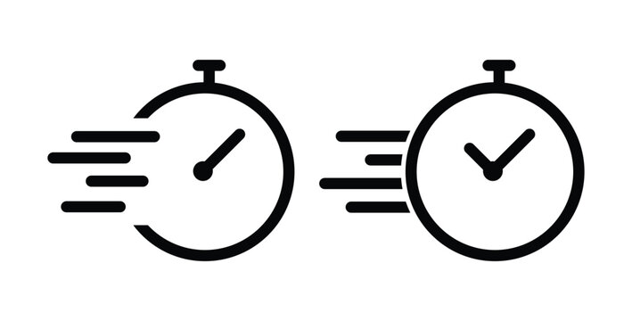 Quick time icon set. Time management stopwatch. speed and efficiency concepts. rapid service delivery icons. rapid time indicators. 