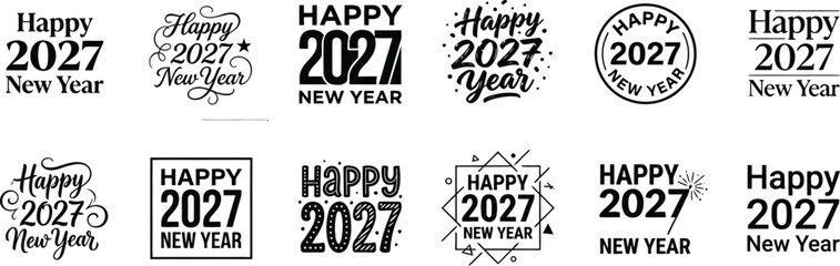 Fototapeta premium Happy New Year 2027 black and white typography designs