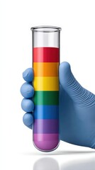 Fototapeta premium Scientist hand holding a test tube with layered rainbow liquids