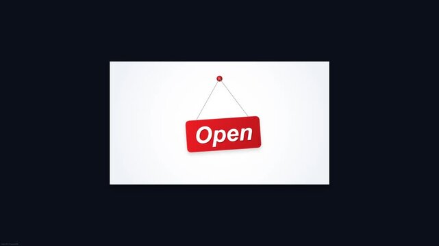 A red Open sign hangs on a white background with a black border