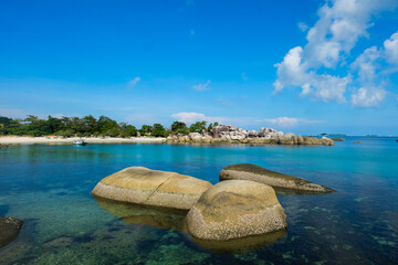 Granite Boulders in Crystal Clear Turquoise Water, Belitung Island, Indonesia © bias
