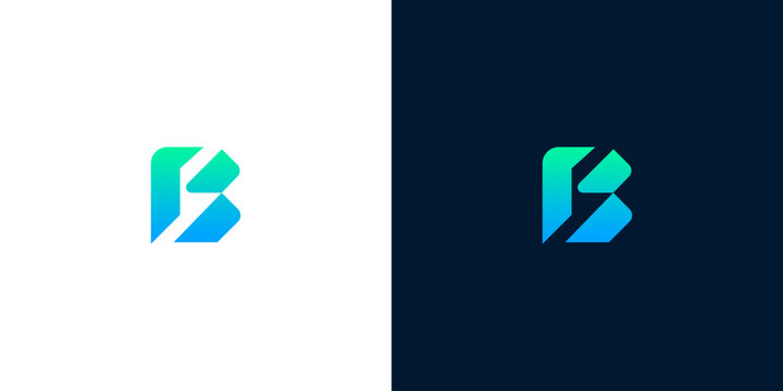 Modern abstract 'B' lettermark logo design, showcasing a vibrant gradient on white and dark backgrounds