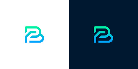 Modern professional corporate logo design featuring a stylized geometric letter B with a blue and green gradient on white and dark backgrounds © Eunois