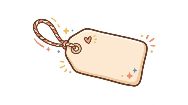 Illustration of a blank gift tag with heart and colorful sparkles