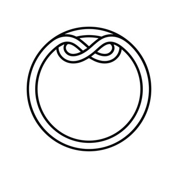Black line art circle knot symbol.