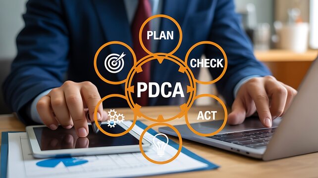 Pdca cycle for continuous improvement and quality management concept