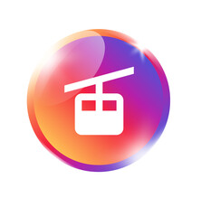 Cable car icon in colorful orange pink purple gradient circle badge for cable car gondola transport travel mountain ski tourism and app on transparent background. © titileedzs