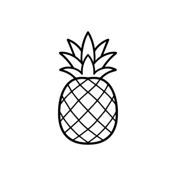 Cute pineapple coloring page. Black and white outline of tropical fruit for kids coloring book, preschool activities, and KDP interior.