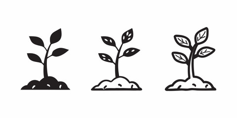Growing Plant Silhouettes Black And White Vector Illustration © Raben