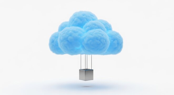 Blue cloud lifting a grey box with strings