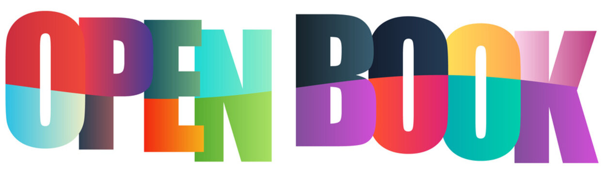 Colorful gradient letters forming open book text design