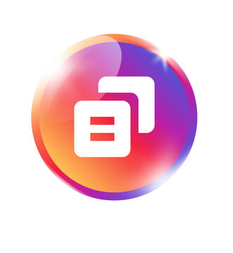 Copy icon in colorful orange pink purple gradient circle badge for copy duplicate clone content text file replicate paste and app on transparent background.