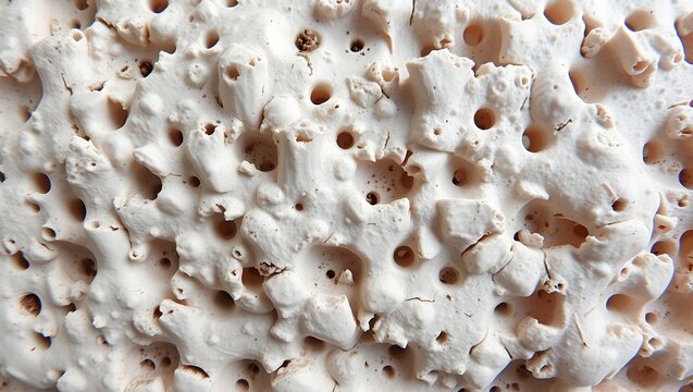 macro view of white porous organic texture with holes
