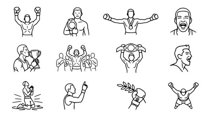 Naklejka premium Boxing Victory Icons: Champion, Trophy, Celebration, Medal, Belt, Boxing Glove