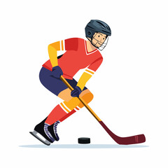Obraz premium Ice Hockey Player Skating with Stick and Puck