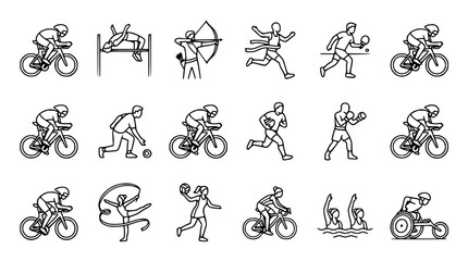Naklejka premium Diverse Sports Icons: Action Line Art of Athletes in Competition