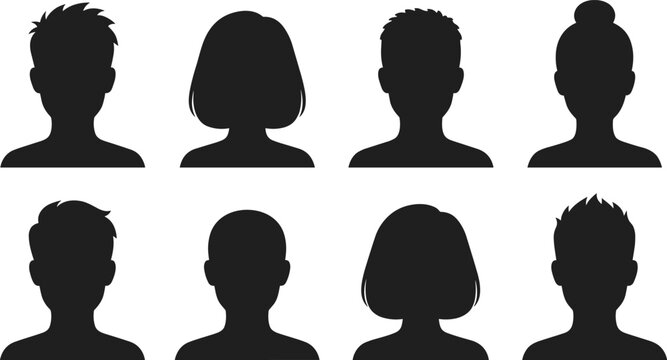 Vector avatar profile silhouette set of diverse men and women heads for user account placeholder icons