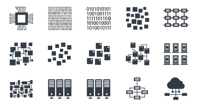 Technology Icons: Data Storage, Network, Cloud Computing, Server, CPU