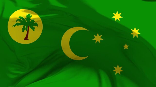 Cocos Keeling Islands Flag Waving in Slow Motion Loop Animation