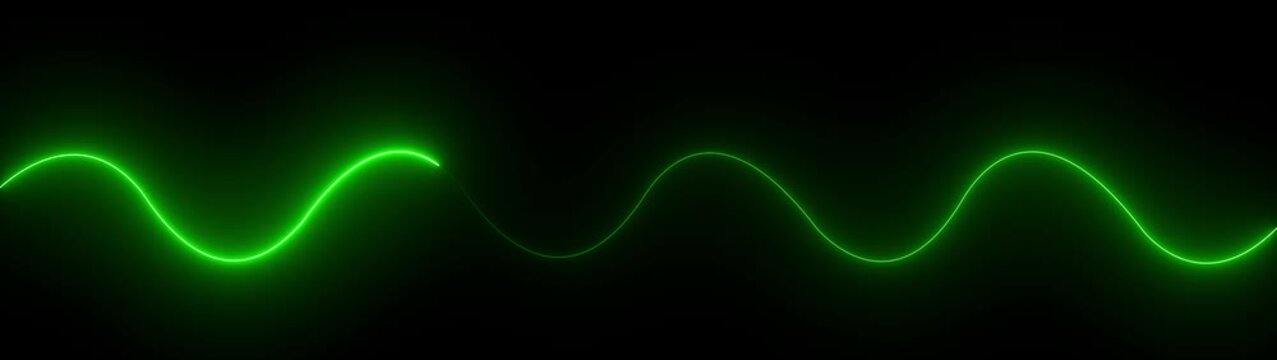 Abstract horizontal glowing green neon line on a dark background with subtle reflection bright clean.