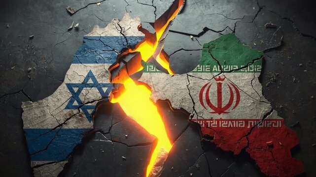 Iran Israel Conflict Map Cracking Under Regional Tension. 4K Video