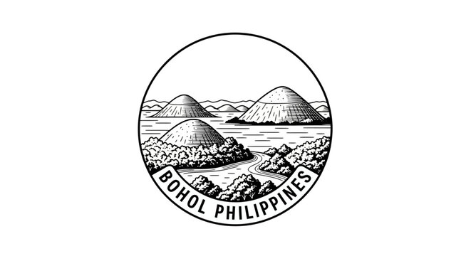 Bohol Philippines Chocolate Hills Landscape Circular Emblem Drawing