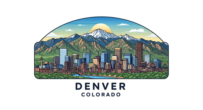 Denver Colorado Skyline with Rocky Mountains and Sunrise