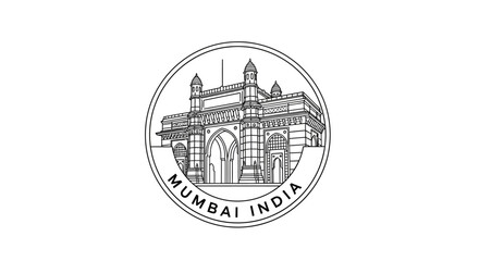 Fototapeta premium Gateway of India Mumbai Landmark Line Art Emblem