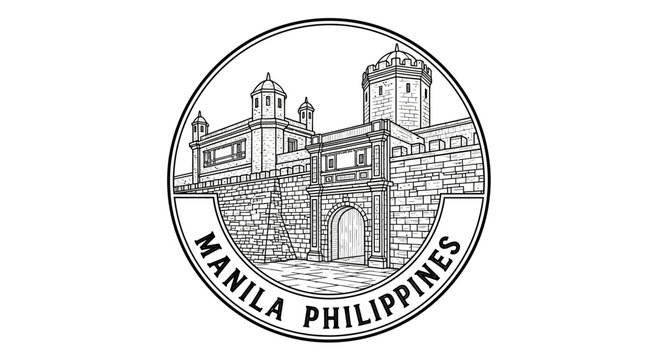 Fort Santiago Manila Philippines Landmark Emblem Sketch