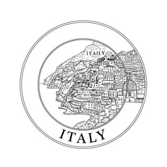 Obraz premium Italy Positano Village Sketch Graphic Emblem Circle