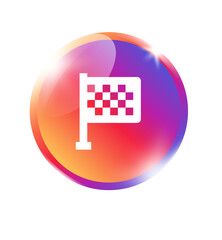 Obraz premium Checkered flag icon in colorful orange pink purple gradient circle badge for checkered flag finish race winner complete sport competition and app on transparent background.