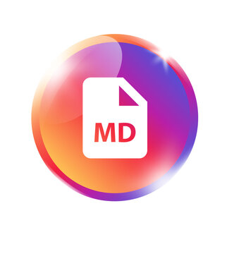 Markdown file icon in colorful orange pink purple gradient circle badge for markdown file document developer text write format readme and app on transparent background.