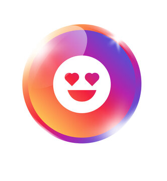 Heart eyes icon in colorful orange pink purple gradient circle badge for heart eyes love happy emoji adore expression face and app on transparent background.