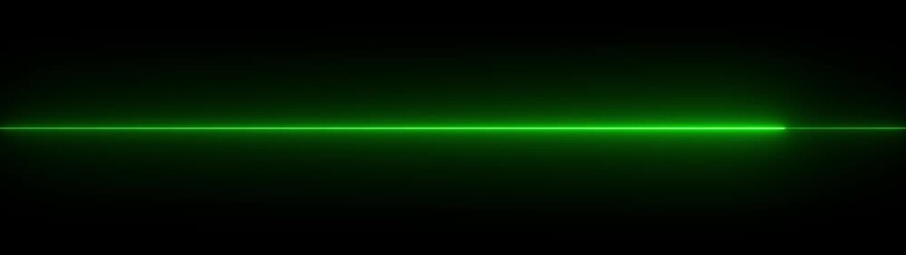 Abstract horizontal glowing green neon line on a dark background with subtle reflection bright clean.