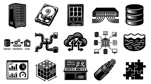 Technology Icons: Servers, Data, Network, Cloud, Storage, IT Equipment
