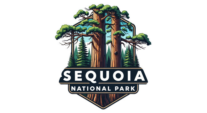 Sequoia National Park Logo Emblem with Giant Trees
