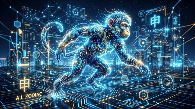 Futuristic Monkey Zodiac Digital Art