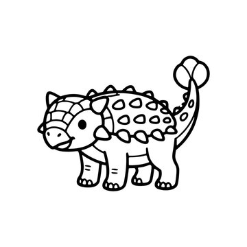 Cute ankylosaurus dinosaur coloring page. Black and white outline of armored dino with club tail for kids coloring book, preschool activities, and KDP interior.
