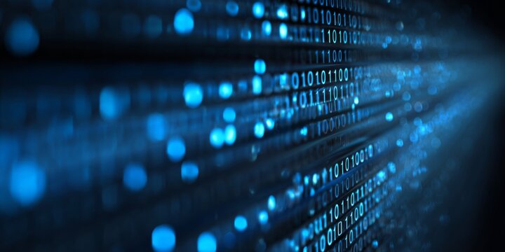 Abstract Representation of Digital Data with Blue Binary Code and Blurred Background for Technology and Cybersecurity Themes
