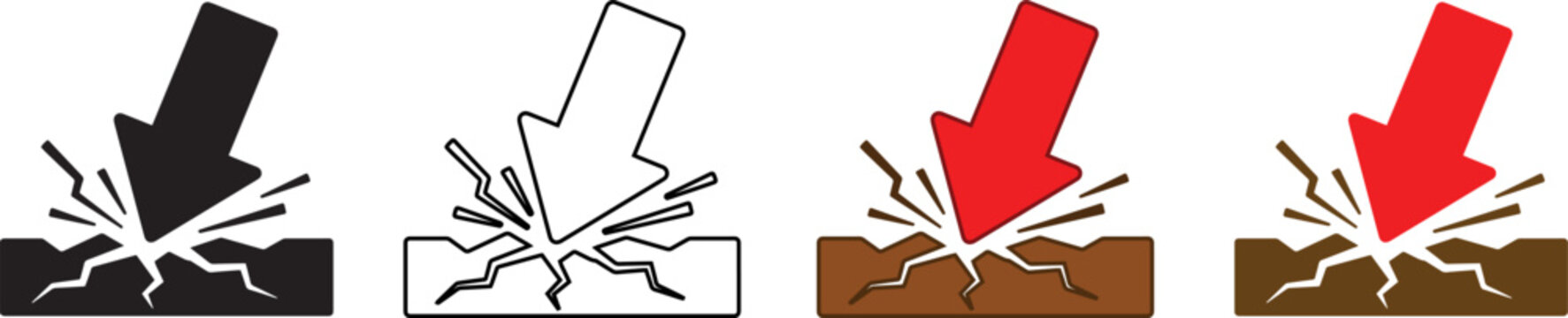 Impact resistance and shockproof icon set showing heavy force collision durability